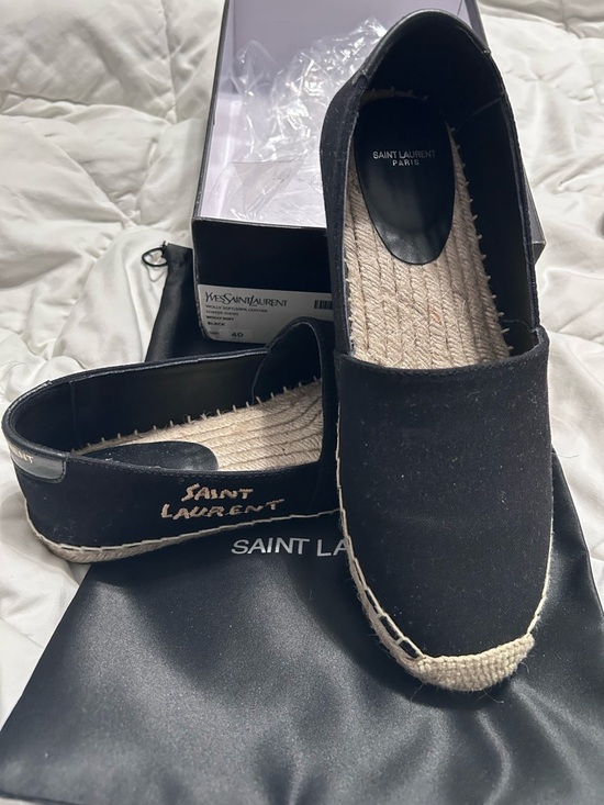 Yves Saint Laurent Black and Beige Espadrille Flats - Picture 2 of 4